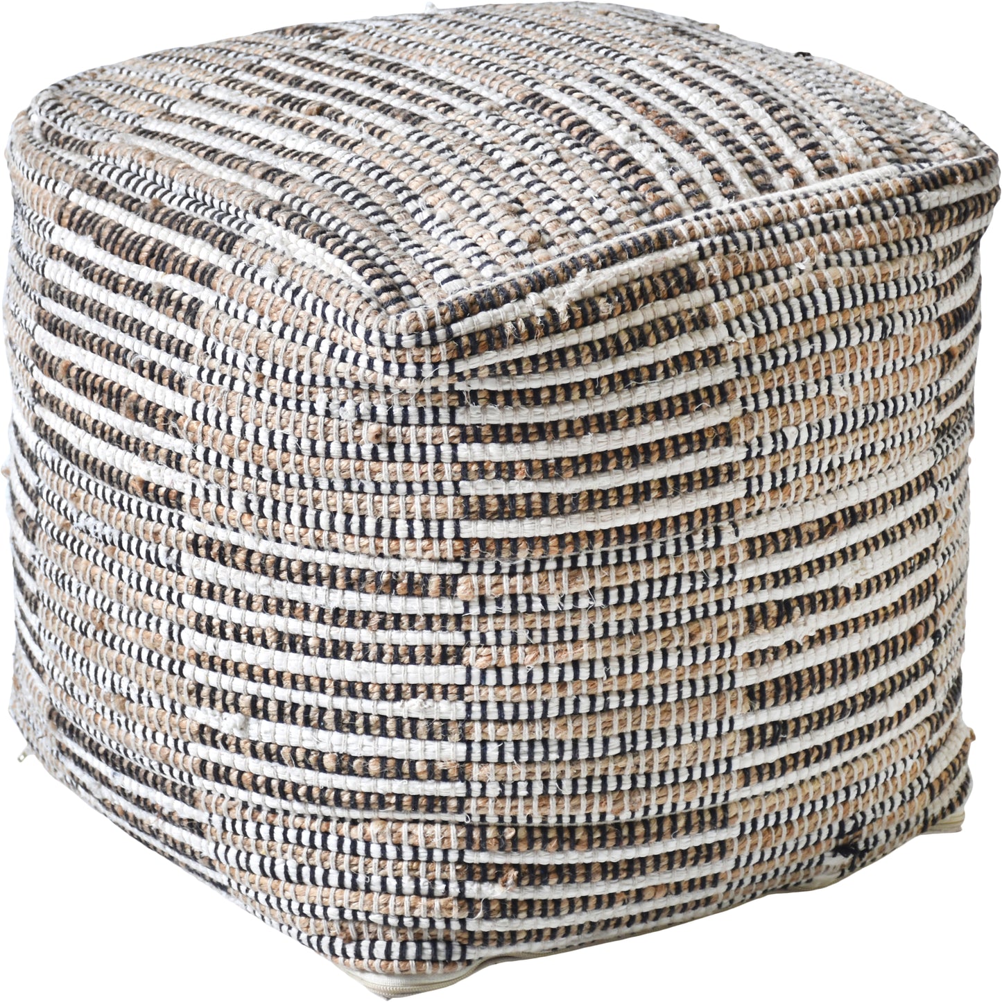 Hand Woven Cube Pouffe - Ivory & Natural Hemp