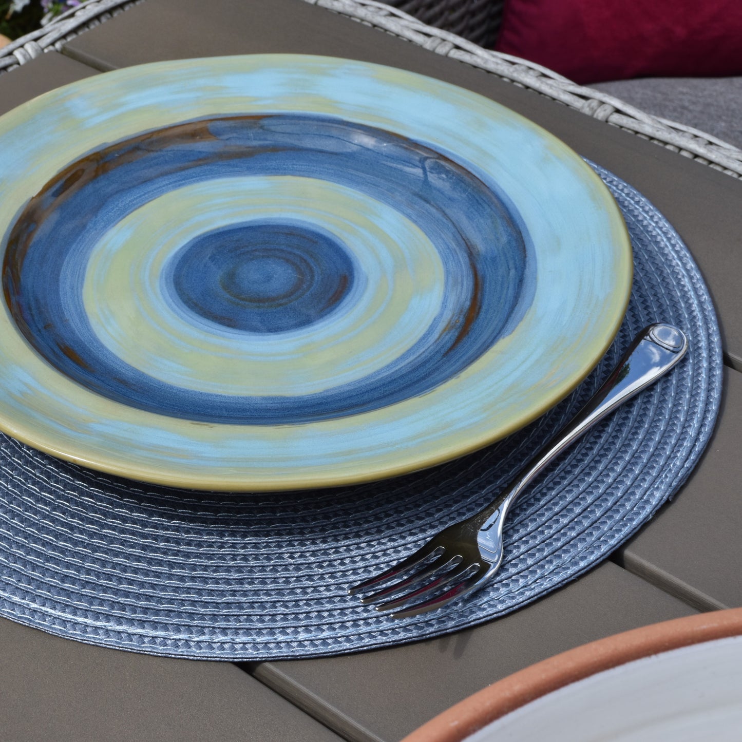 Round Woven Placemat - Steel Grey/Blue