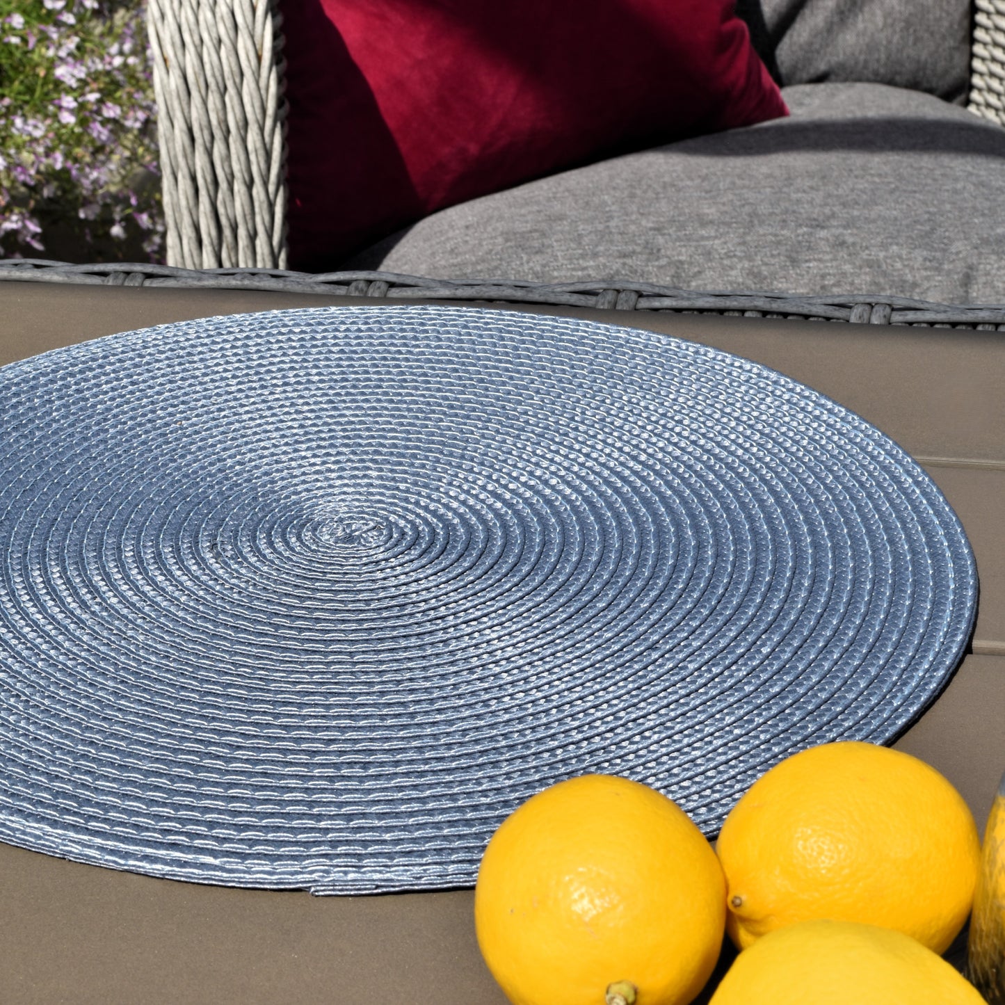 Round Woven Placemat - Steel Grey/Blue