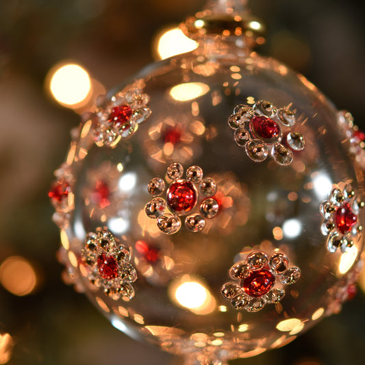 Flower Handblown Glass Bauble - Red & Gold - Large