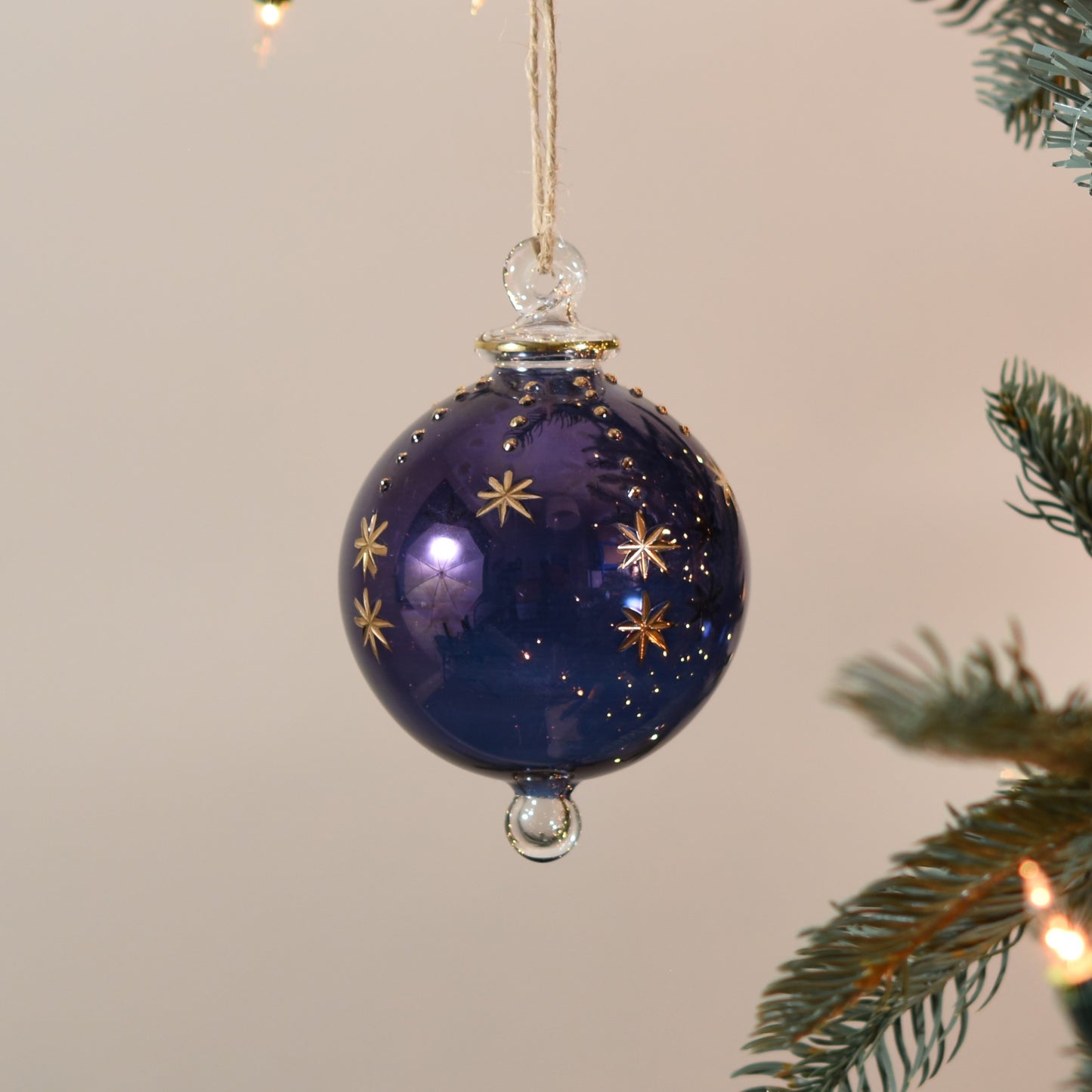 Snowfall Handblown Glass Bauble - Purple - Large