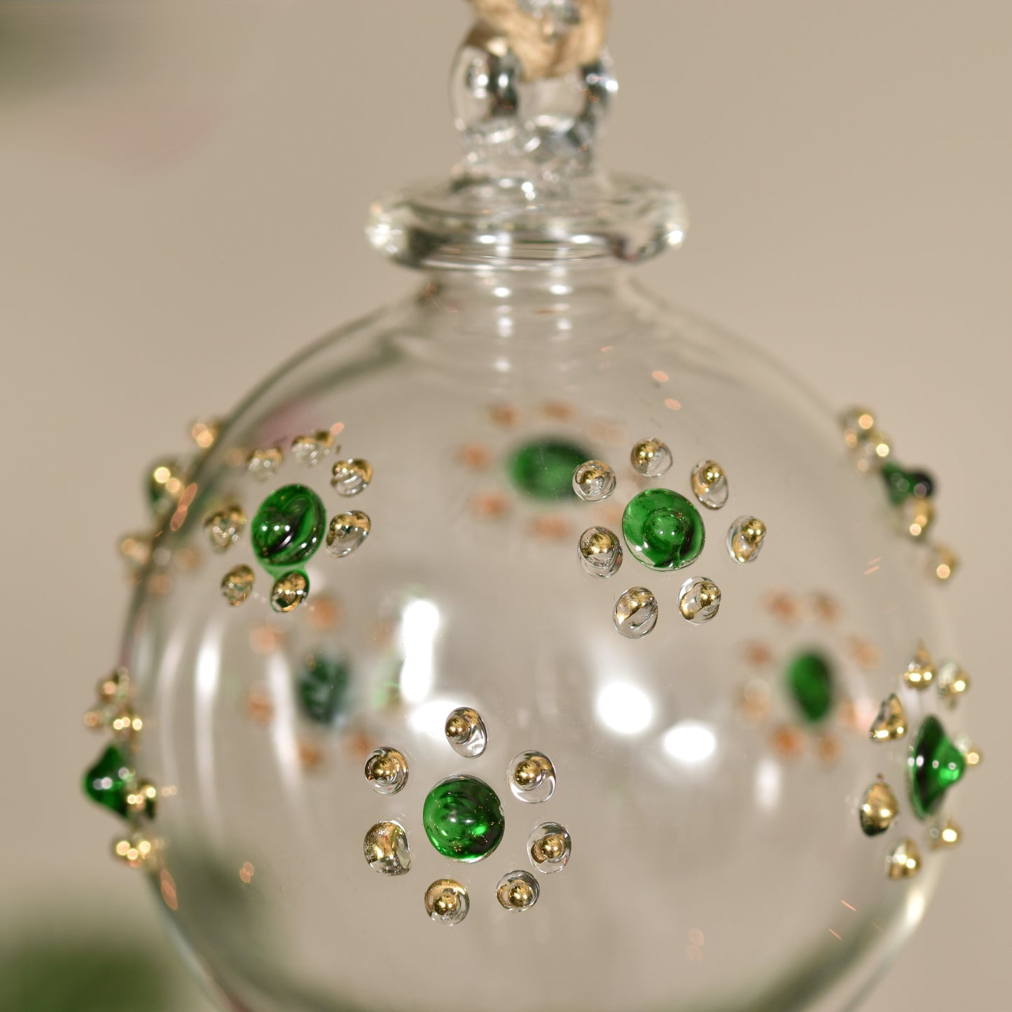 Flower Handblown Glass Bauble - Green & Gold - Small