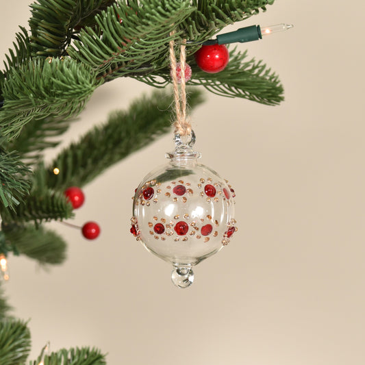 Flower Handblown Glass Bauble - Red & Gold - Small