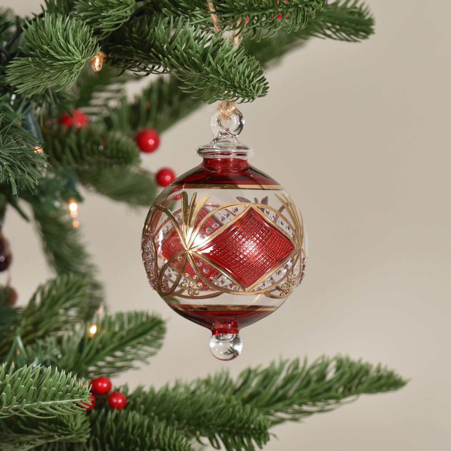 Gatsby Handblown Glass Bauble - Red & Gold - Large