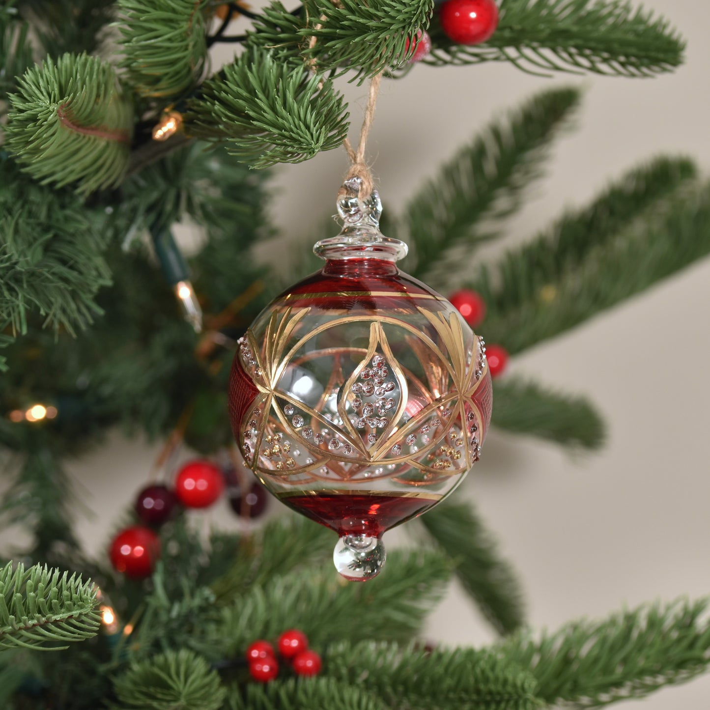 Gatsby Handblown Glass Bauble - Red & Gold - Large