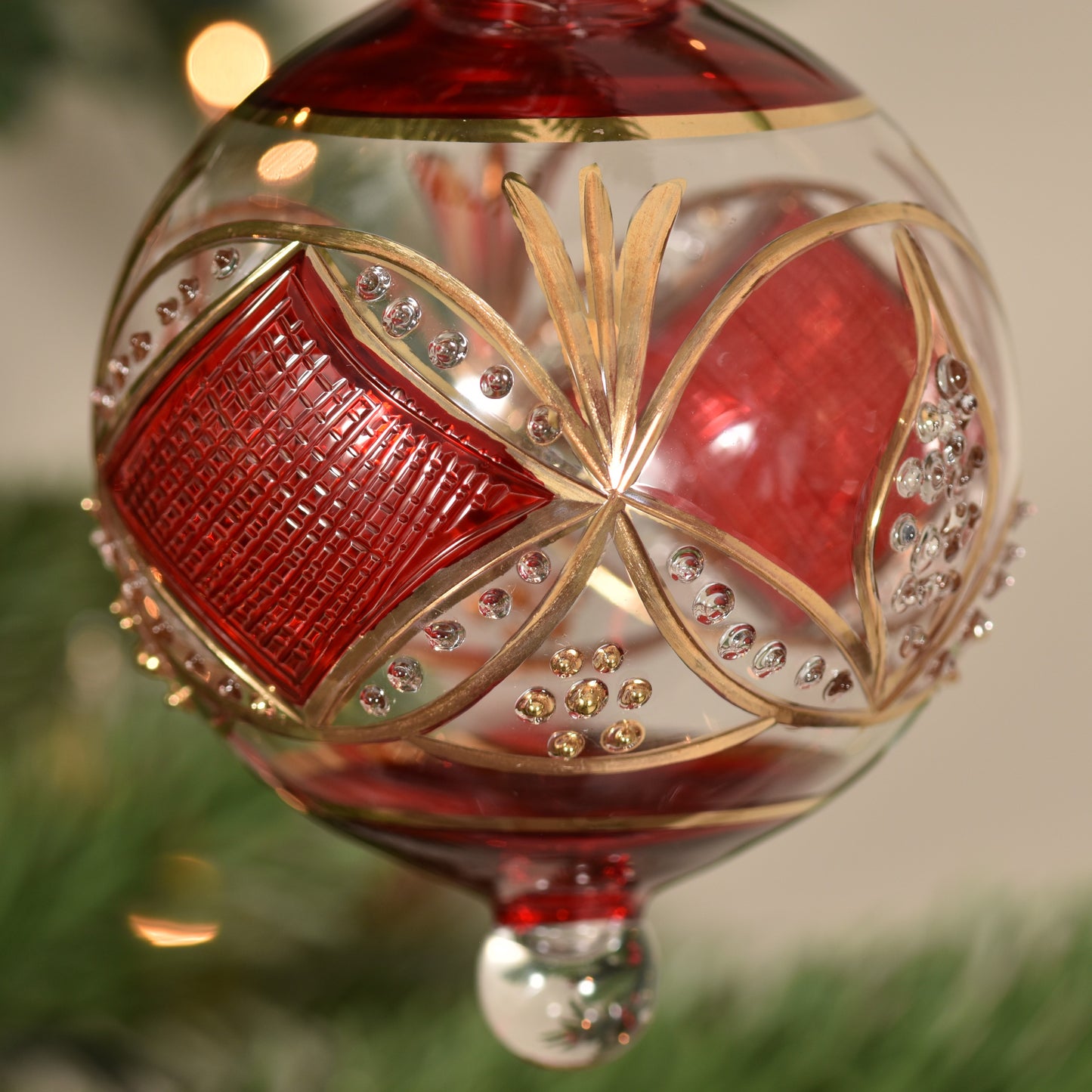 Gatsby Handblown Glass Bauble - Red & Gold - Large