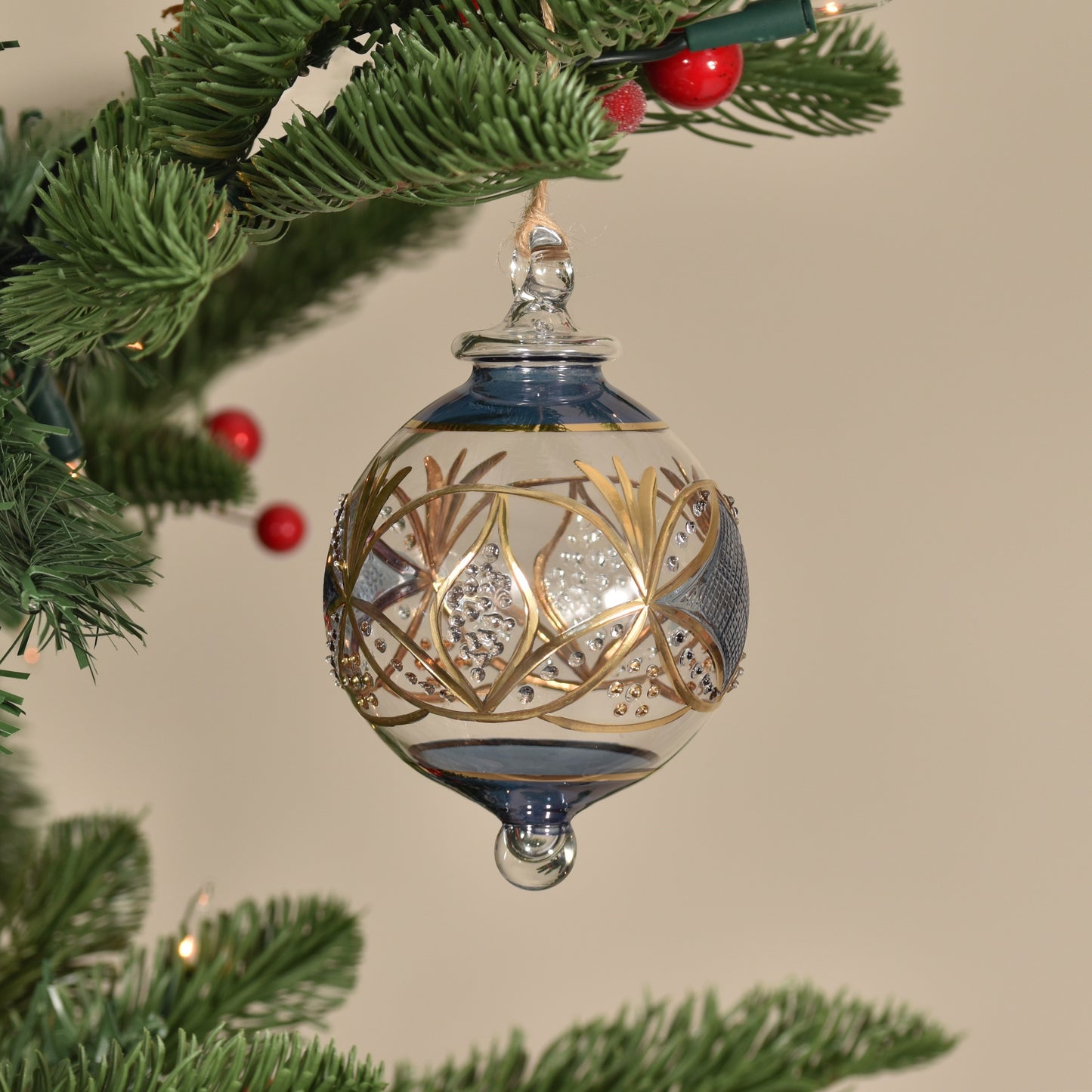 Gatsby Handblown Glass Bauble - Blue & Gold - Large