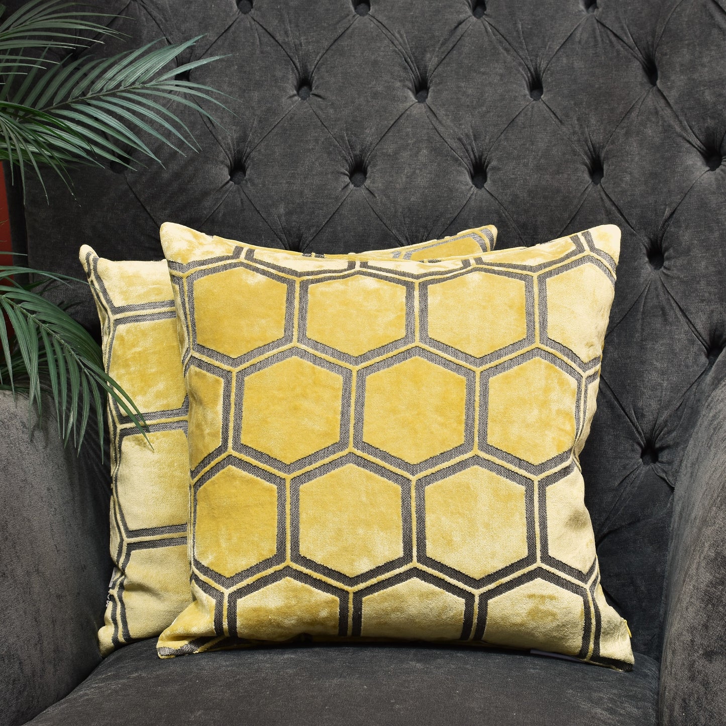 Hex Velvet Cushion 43cm - Mustard Yellow