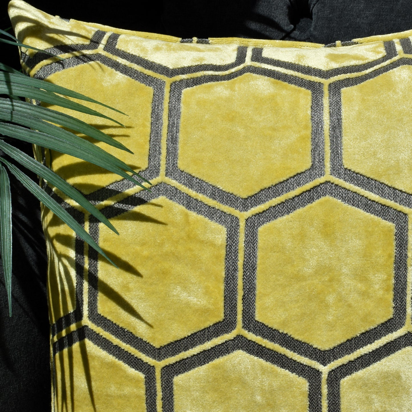 Hex Velvet Cushion 43cm - Mustard Yellow