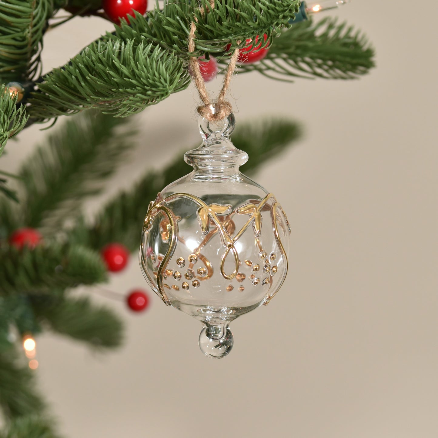 Love Heart Handblown Glass Bauble - Gold & Clear - Small