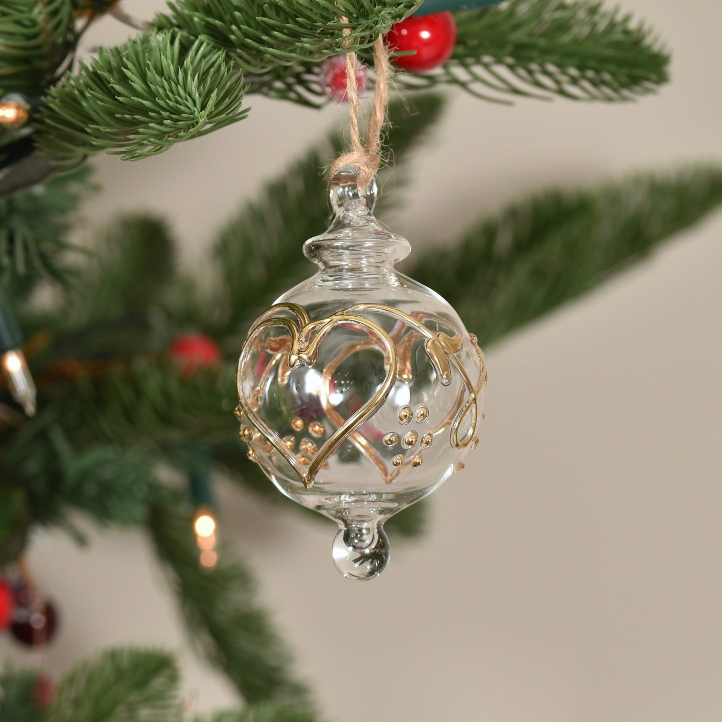 Love Heart Handblown Glass Bauble - Gold & Clear - Small