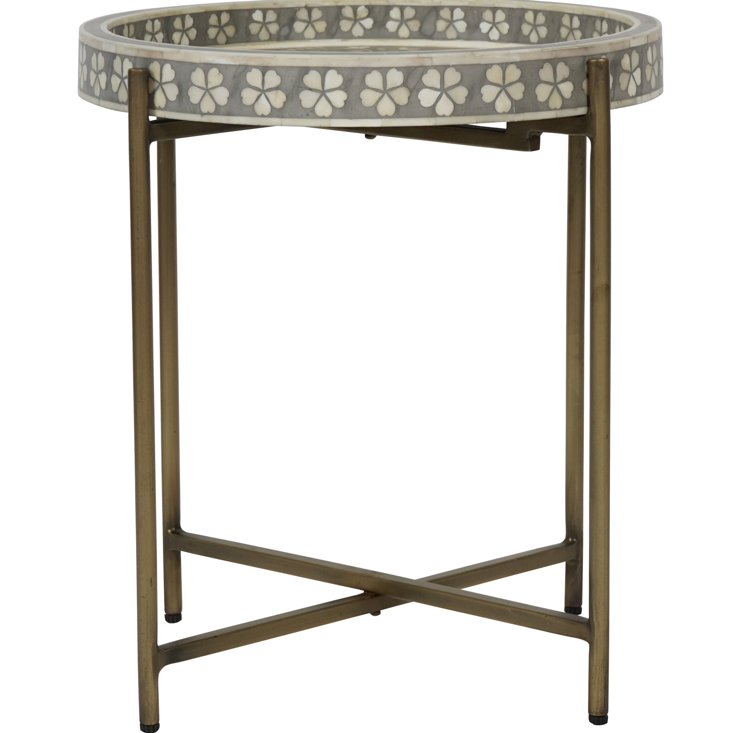 Bone Inlay Folding Side Table - Grey