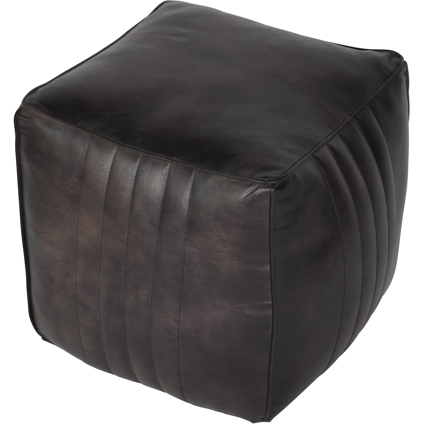 Leather Cube Pouffe - Charcoal Brown