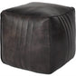 Leather Cube Pouffe - Charcoal Brown