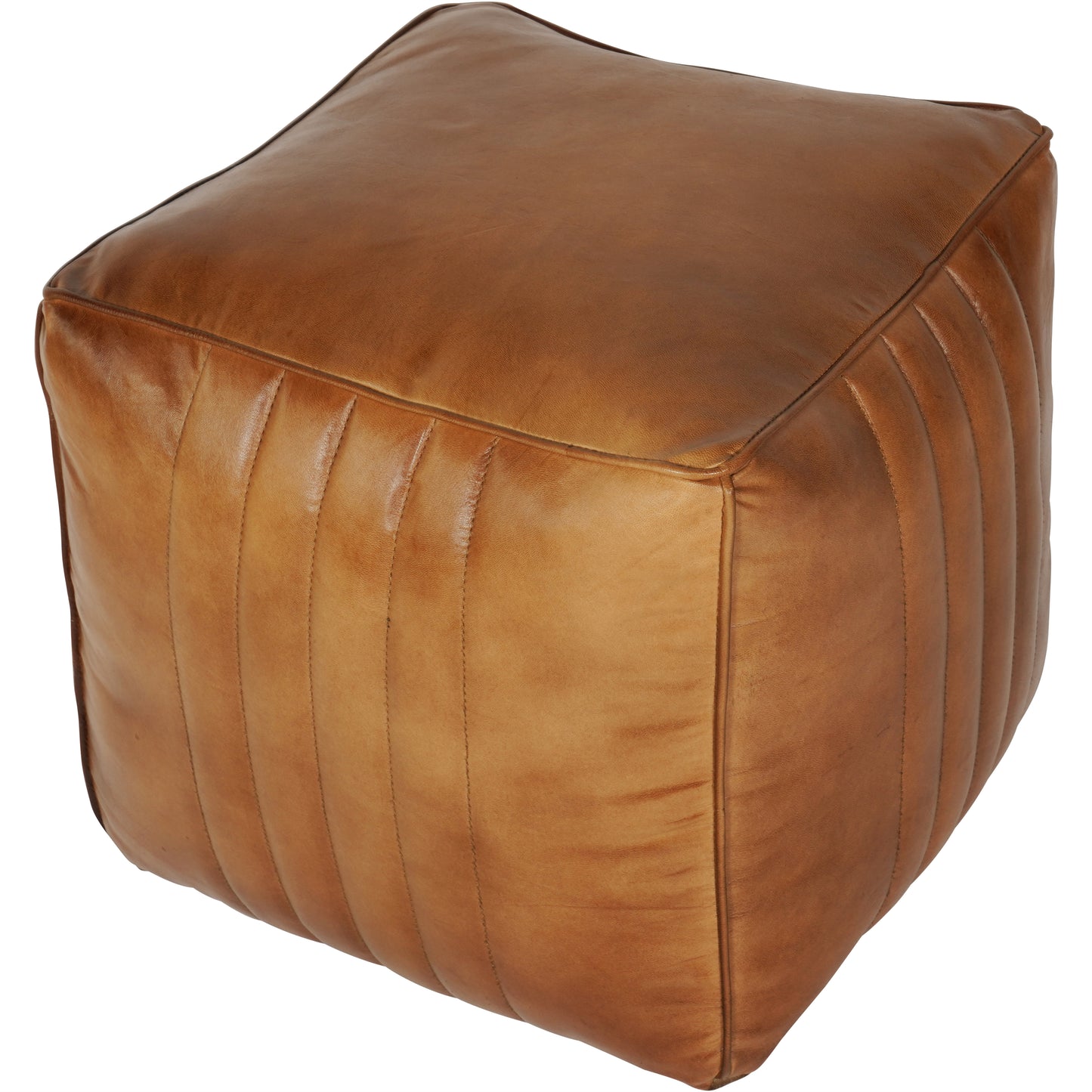 Leather Cube Pouffe - Tan