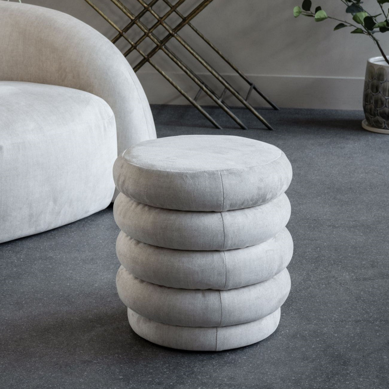 Ribbed Upholstered Footstool - Cream