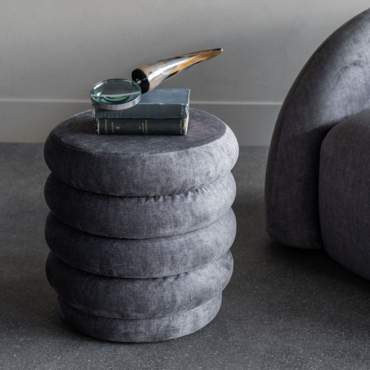 Ribbed Upholstered Footstool - Grey