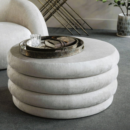 Large Ribbed Footstool With Storage - Cream