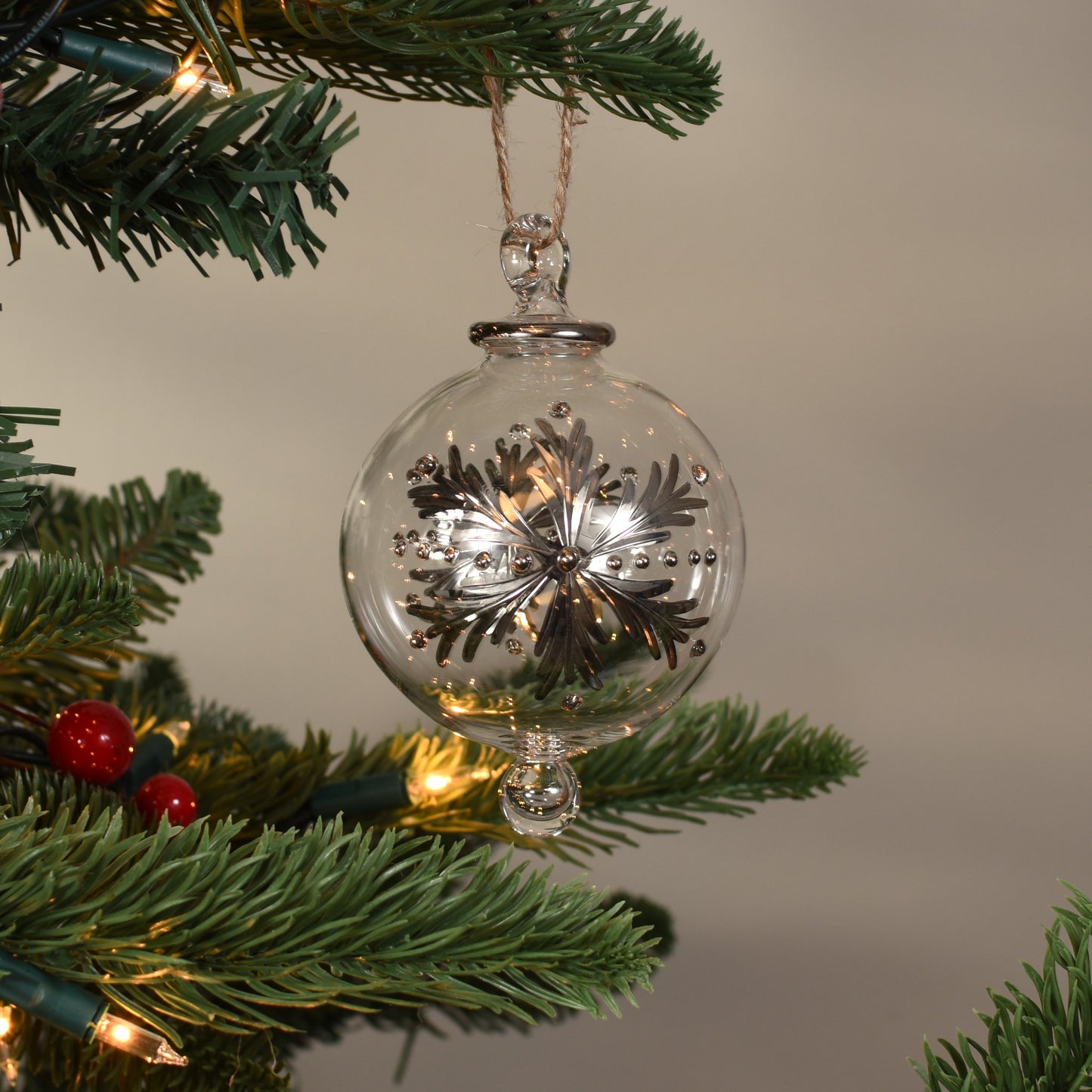 Snowflake Handblown Glass Bauble - Silver - Large