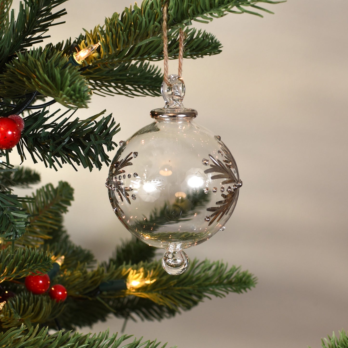 Snowflake Handblown Glass Bauble - Silver - Large