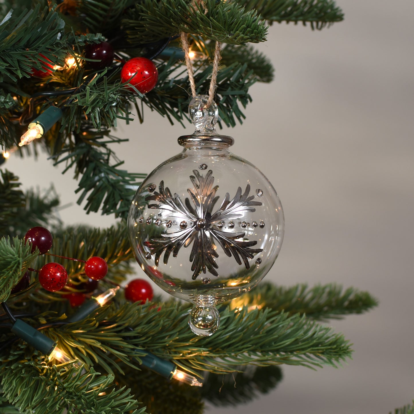 Snowflake Handblown Glass Bauble - Silver - Large