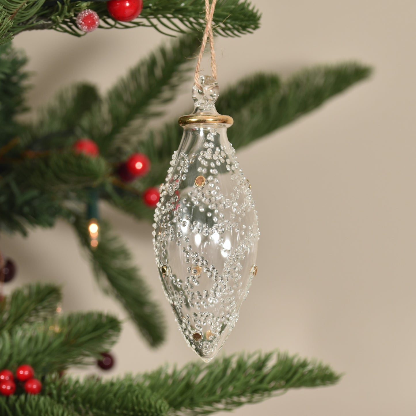 Snowdrift Droplet Handblown Glass Bauble - Gold & Clear - Large