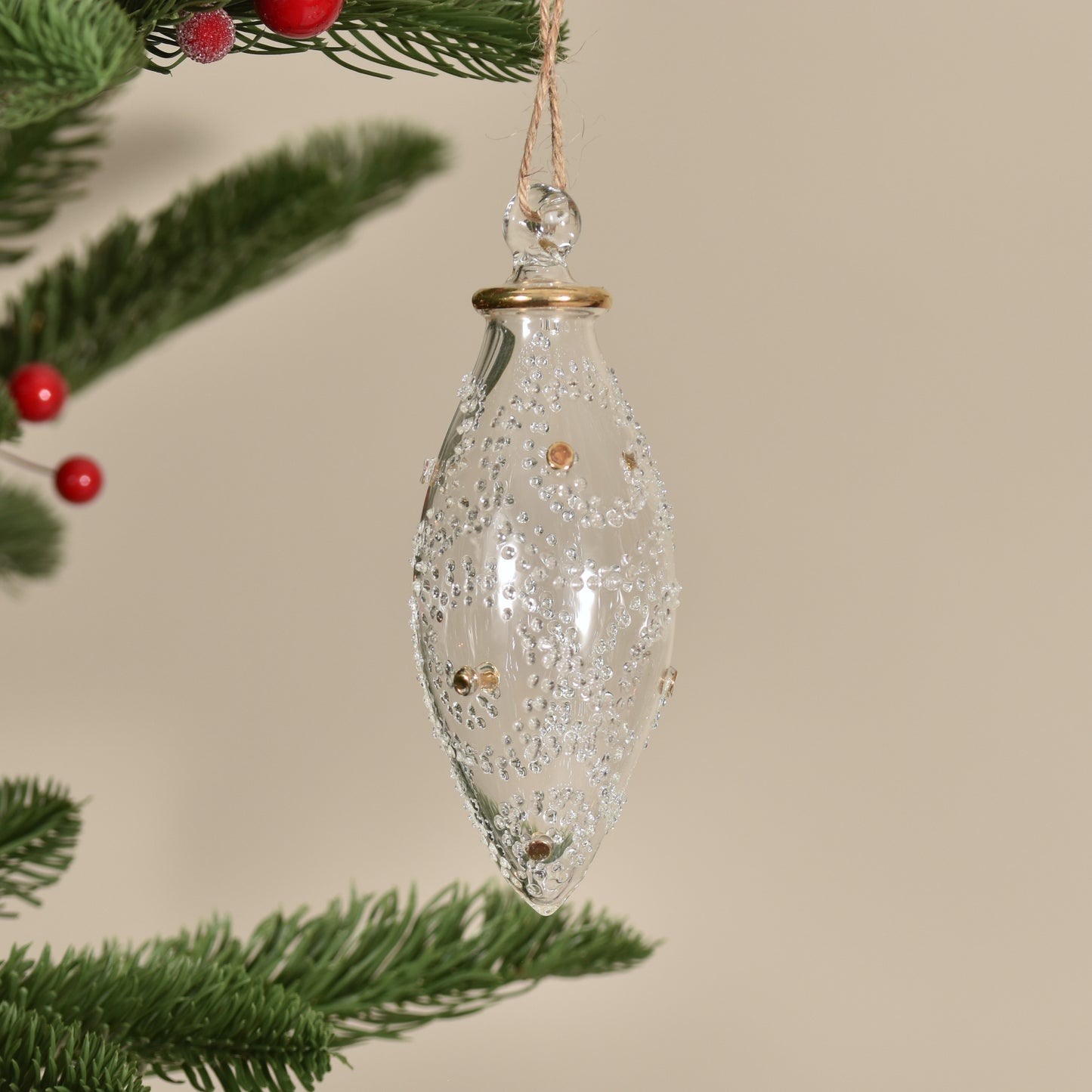 Snowdrift Droplet Handblown Glass Bauble - Gold & Clear - Large