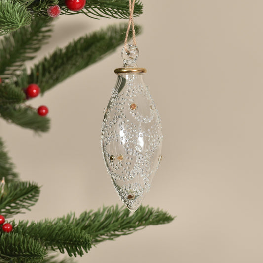 Snowdrift Droplet Handblown Glass Bauble - Gold & Clear - Large