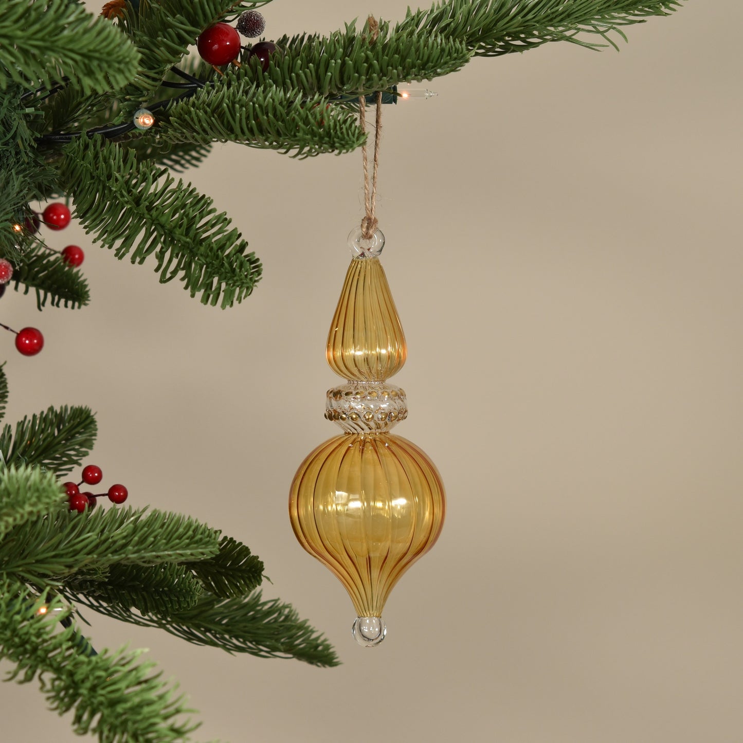 Spiral Droplet - Egyptian Glass Bauble - Amber & Gold - Large