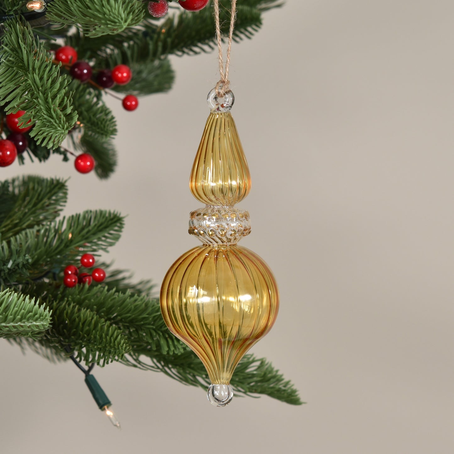 Spiral Droplet - Egyptian Glass Bauble - Amber & Gold - Large