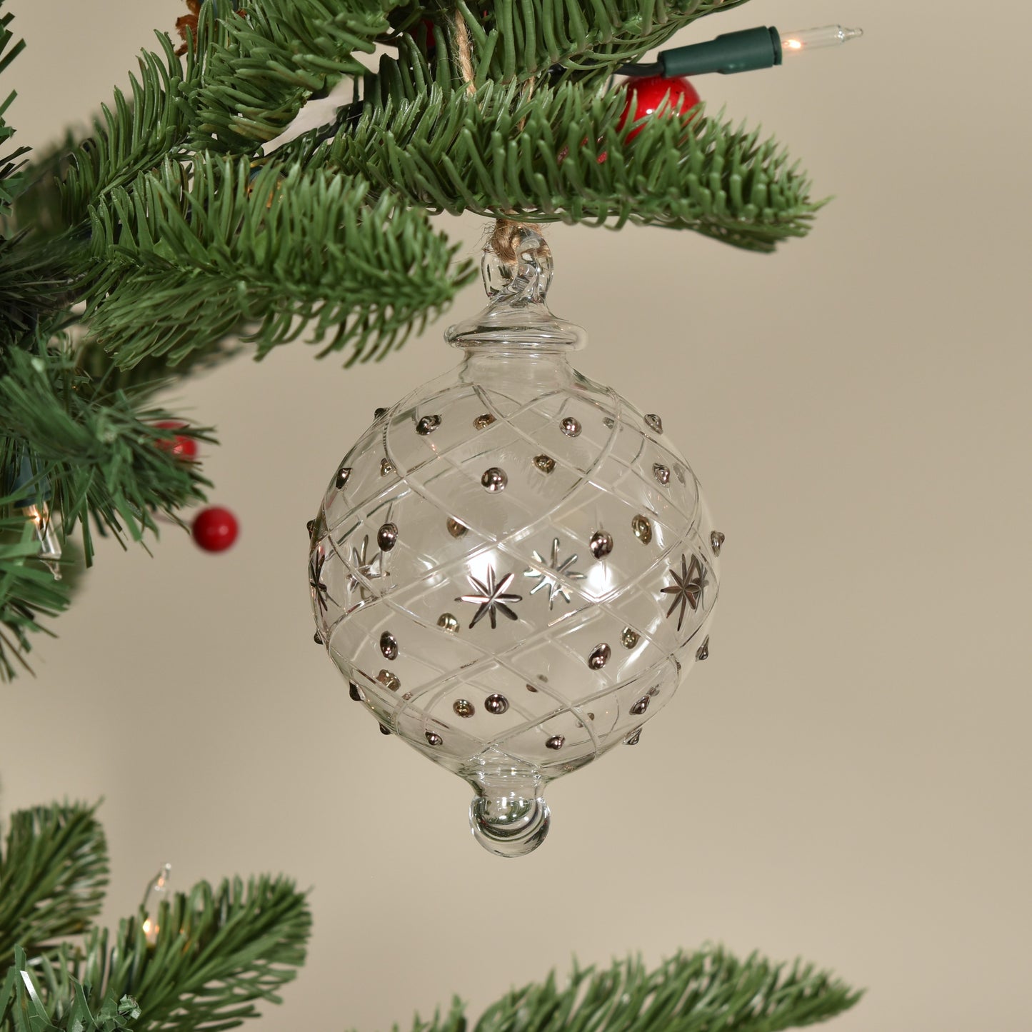 Wish Upon A Star Handblown Glass Bauble - Silver & Clear - Large