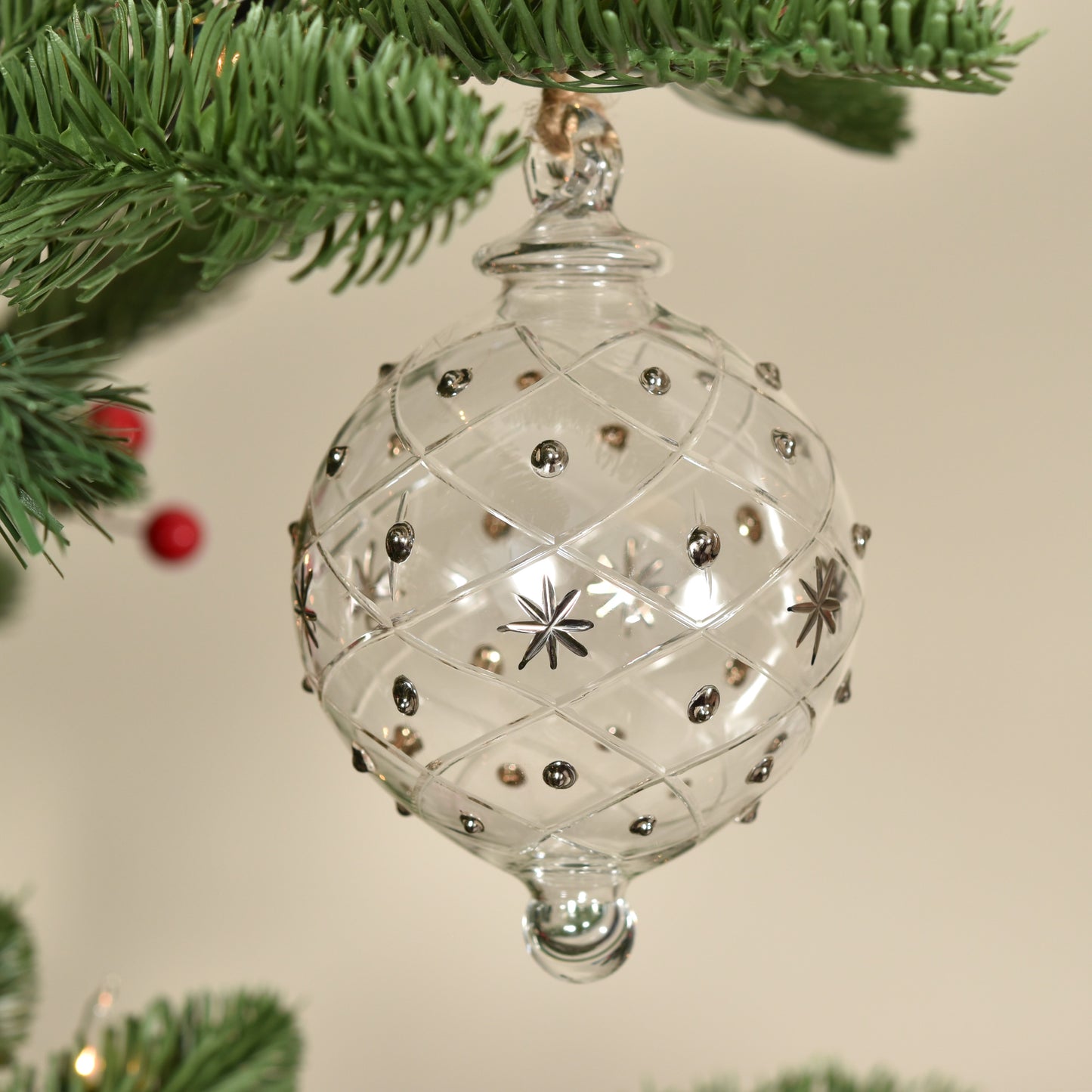 Wish Upon A Star Handblown Glass Bauble - Silver & Clear - Large