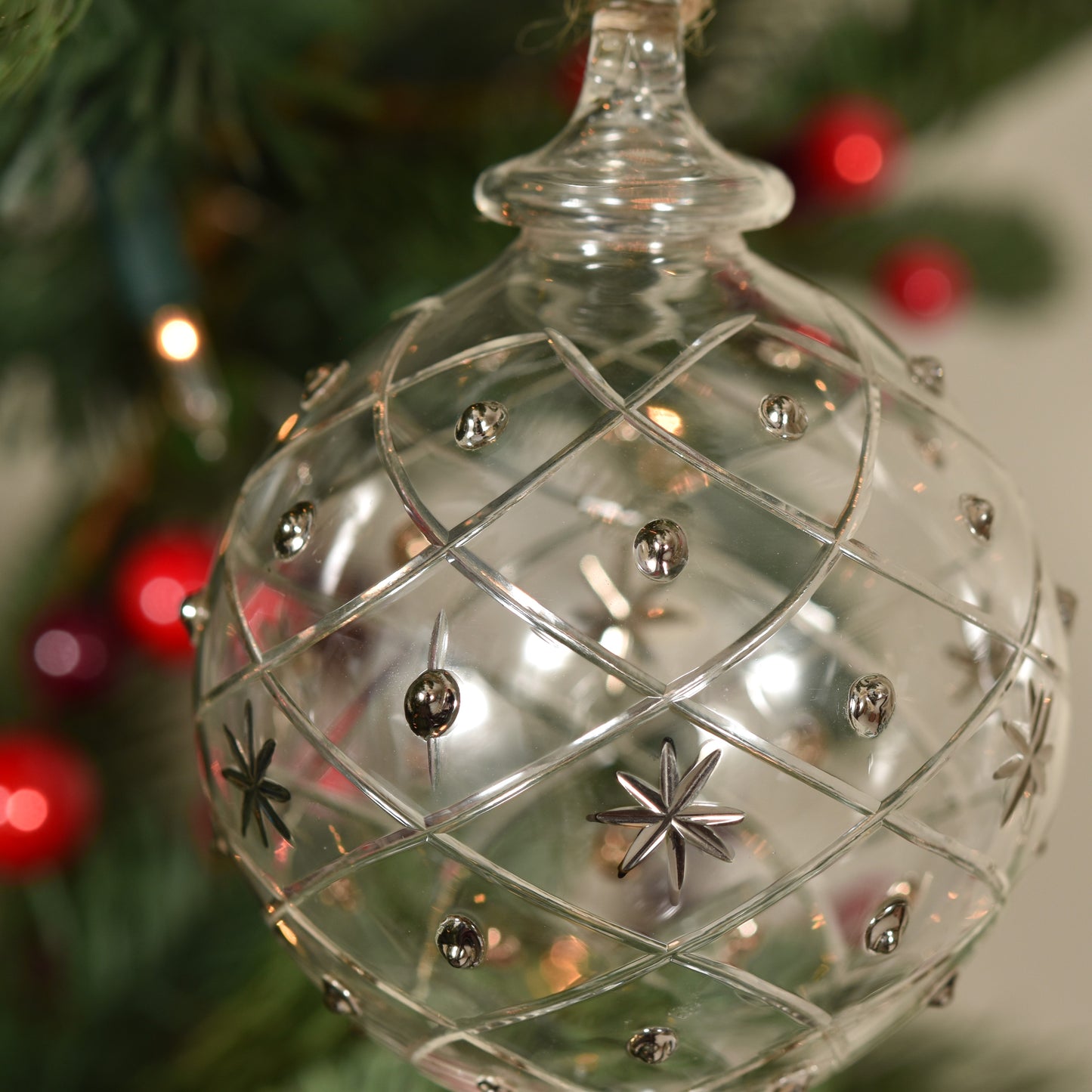 Wish Upon A Star Handblown Glass Bauble - Silver & Clear - Large