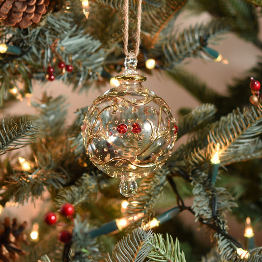 Florence Handblown Glass Bauble - Gold & Red - Large