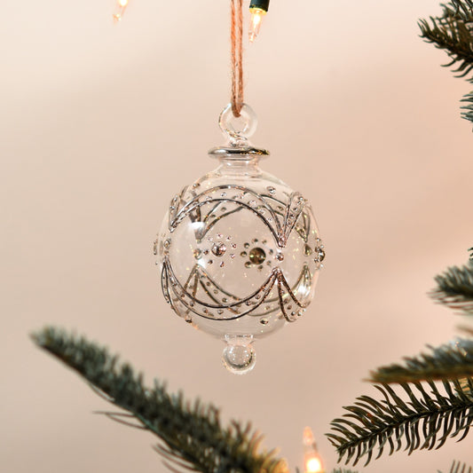 Granada Handblown Glass Bauble - Clear & Silver - Large