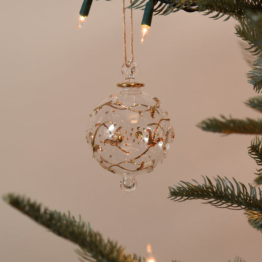 Florence Handblown Glass Bauble - Gold & Clear- Large