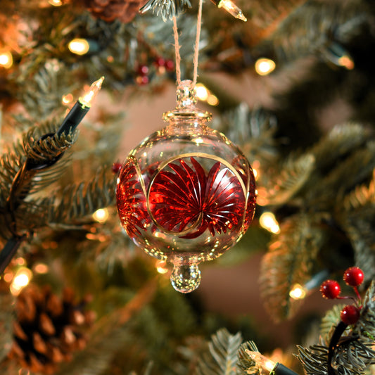 Palm Handblown Glass Bauble - Red & Gold - Large