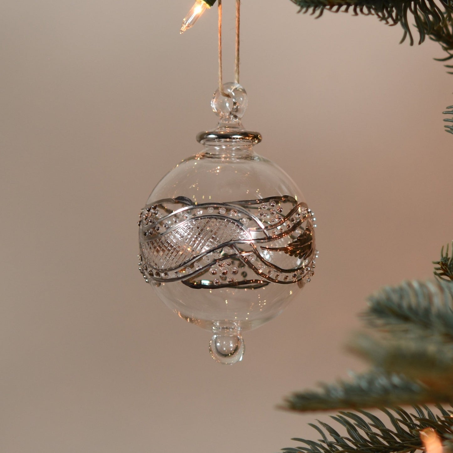 Art Deco Handblown Glass Bauble - Silver - Large