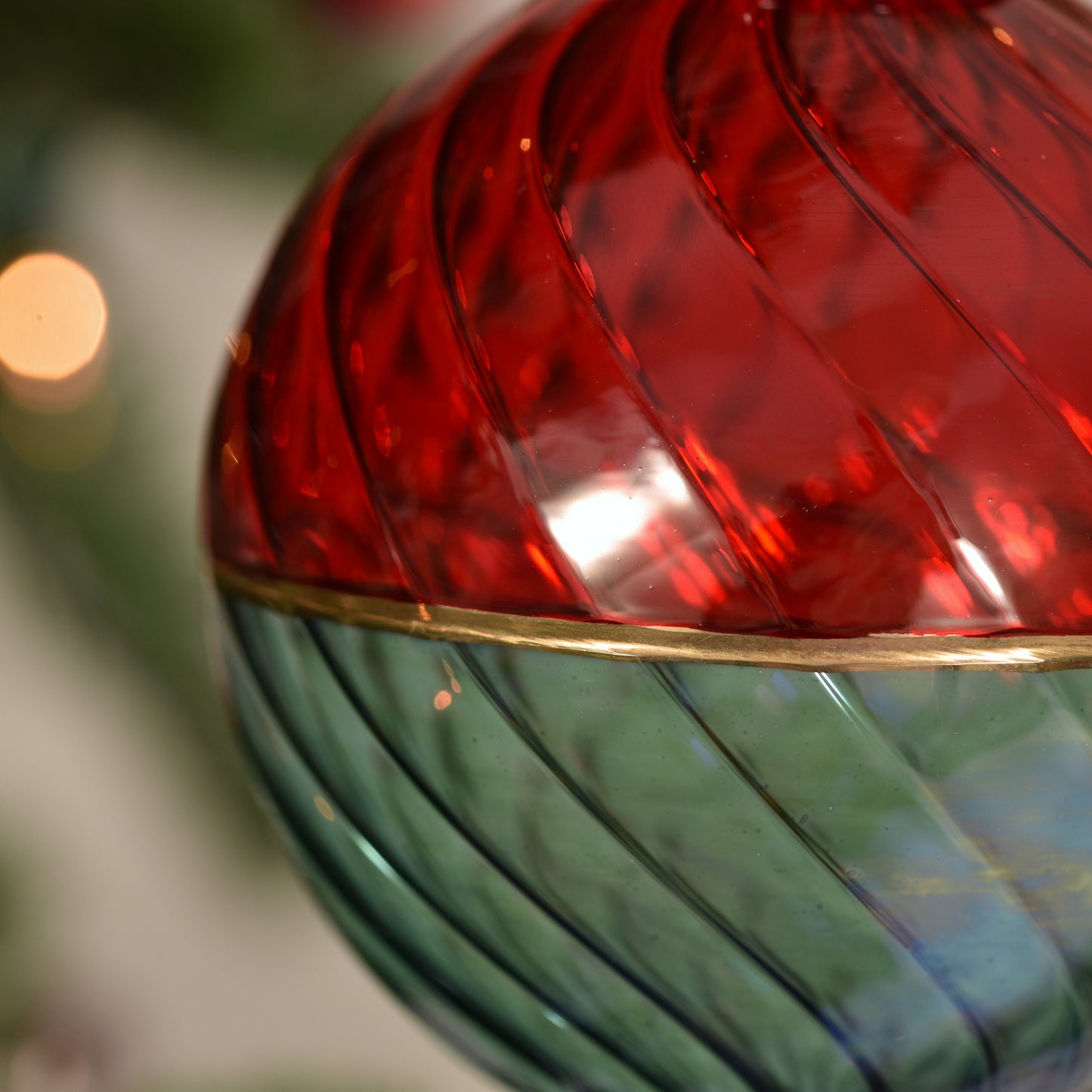 Two Tone Spiral Egyptian Glass Bauble - Red & Jade Green - Large