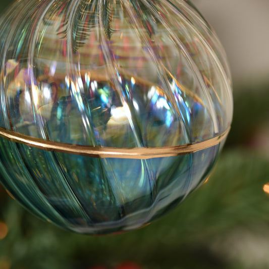 Two Tone Spiral Egyptian Glass Bauble -  Clear & Jade Green - Large