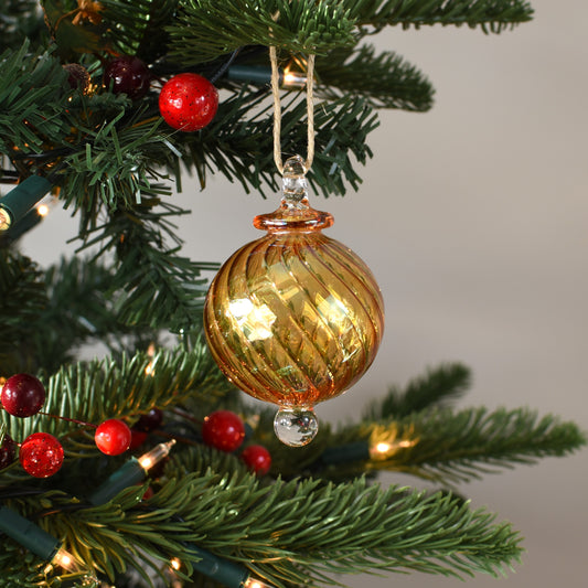 Spiral Handblown Glass Bauble - Amber - Small