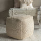 Hand Woven Wool Cube Pouffe - Ivory & Beige