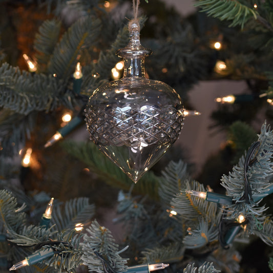 Carnival Onion Handblown Glass Bauble - Clear & Silver - XL