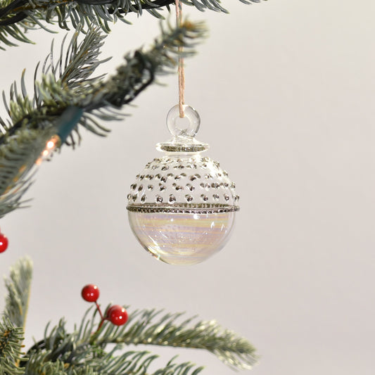 Horizon Handblown Glass Bauble - Clear & Pearlescent - Small