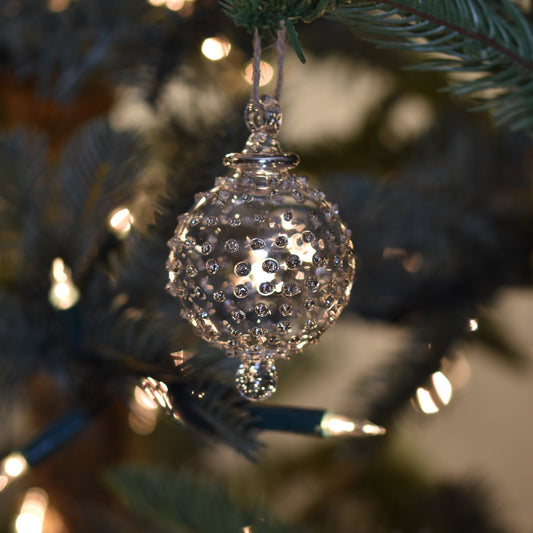 Dotty Gems Handblown Glass Bauble - Silver - Small