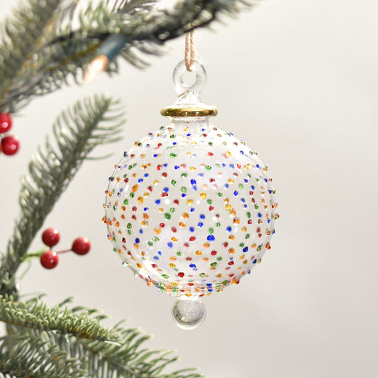 Dotty Gems Handblown Glass Bauble - Multi Colour - Large