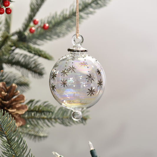 Snowfall Handblown Glass Bauble - Clear & Pearlescent - Large