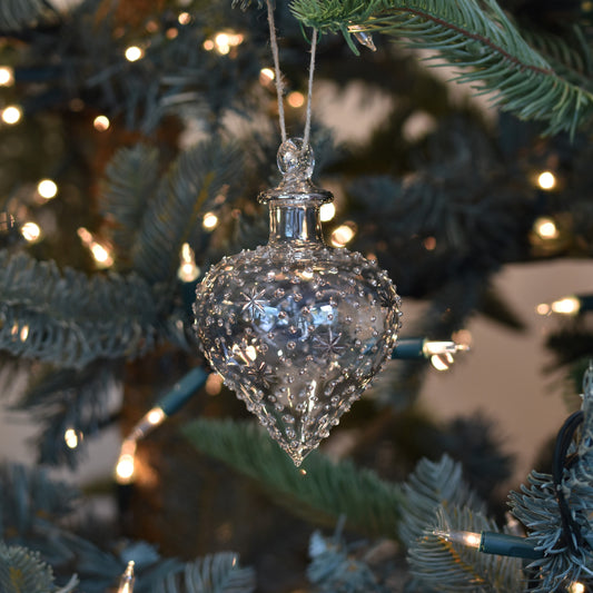 Night Sky Onion Handblown Glass Bauble - Silver & Clear - Large