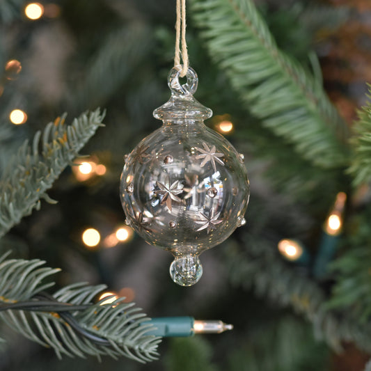 Night Sky Handblown Glass Bauble - Silver & Clear - Small