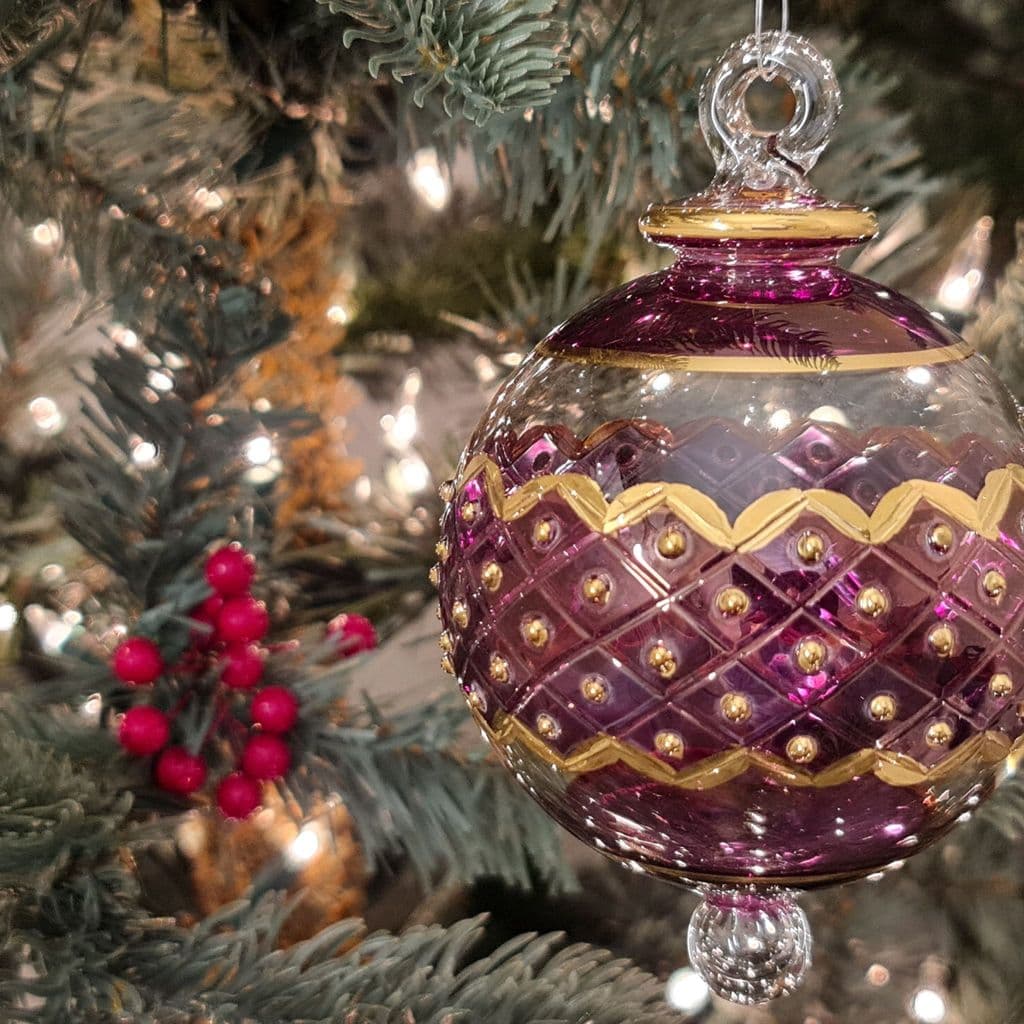 Carnival Band Handblown Glass Bauble - Purple - Large